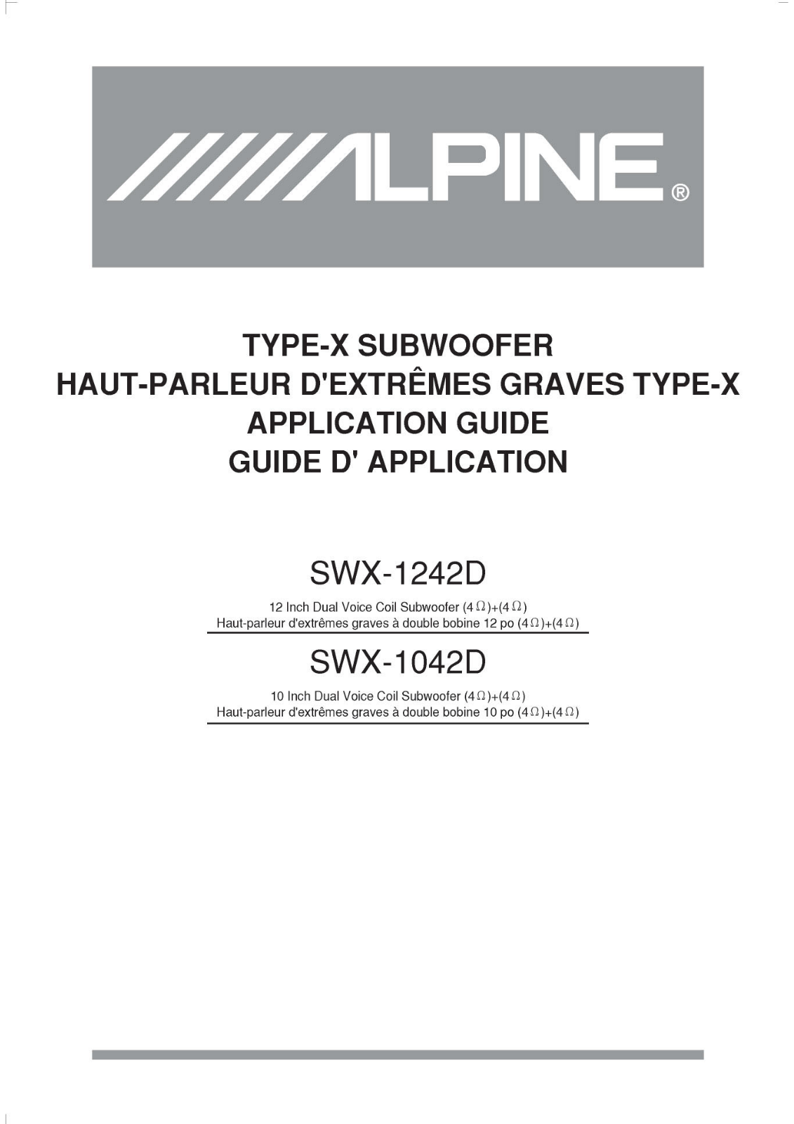 Alpine SWX-1242D, SWS-1042D User Manual