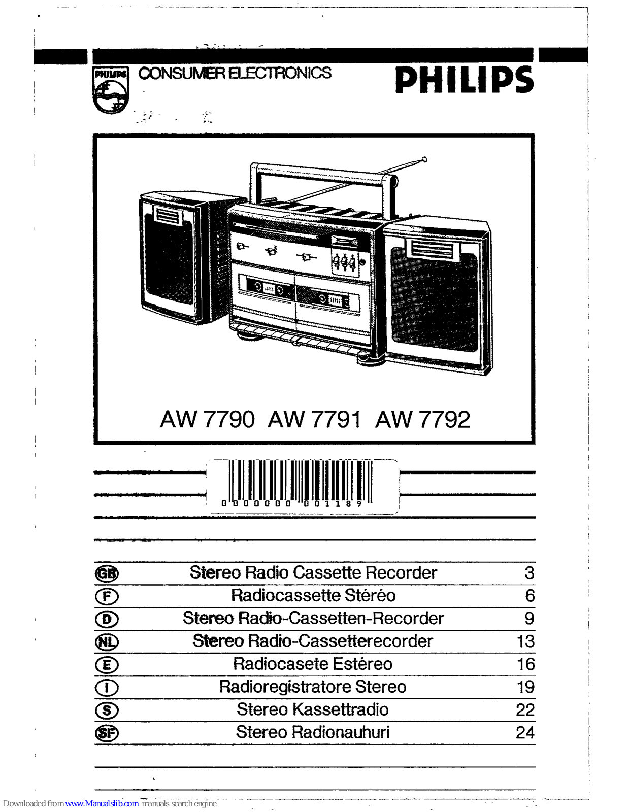 Philips AW7791 - annexe 1, AW7792 - annexe 1, AW 7791, AW 7792 User Manual