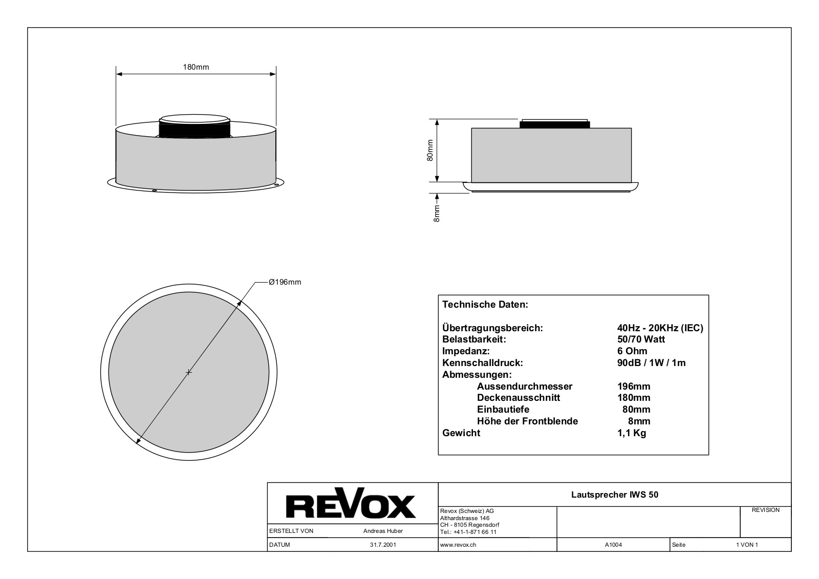 Revox IWS-50 Owners Manual