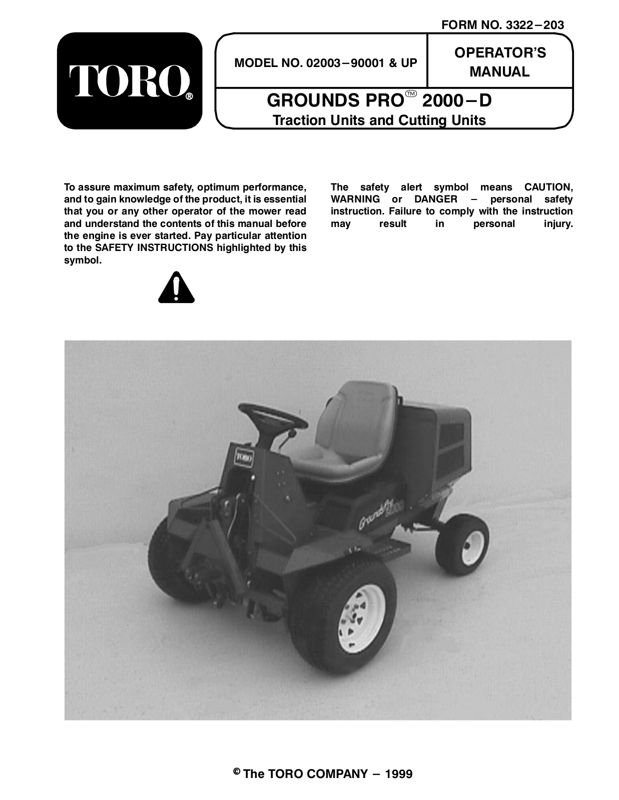 Toro 02003-90001, grounds pro 2000-d Operator's Manual - ManualMachine.com