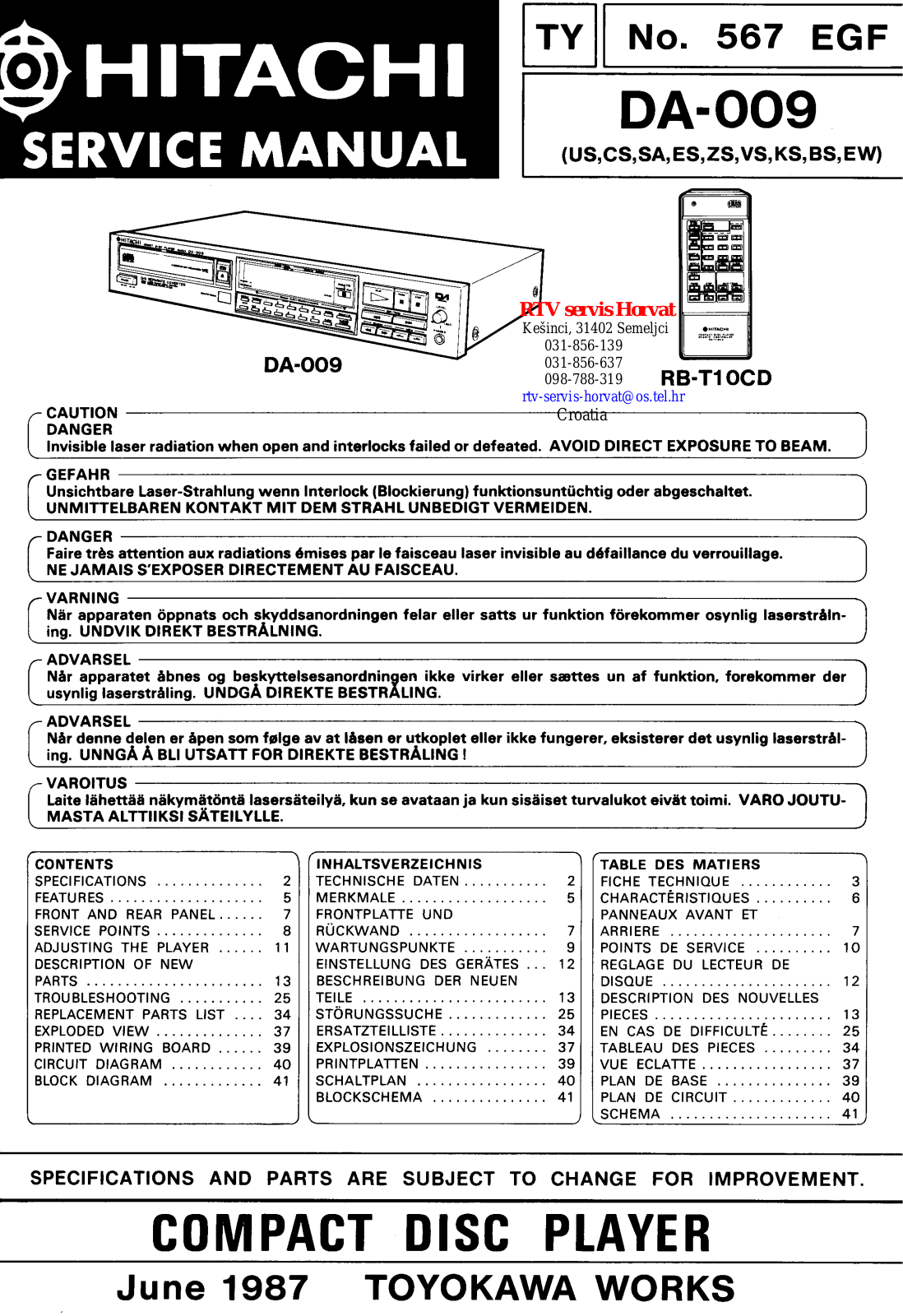 Hitachi DA-009 Service manual