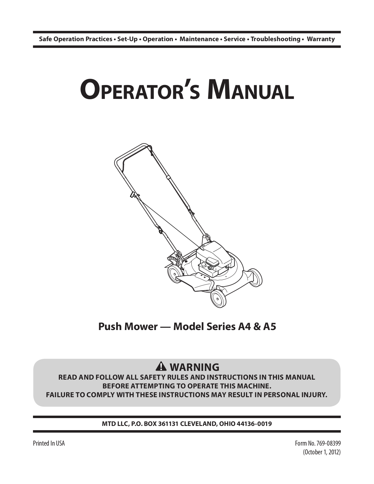 MTD A4, A5 Operator's Manual