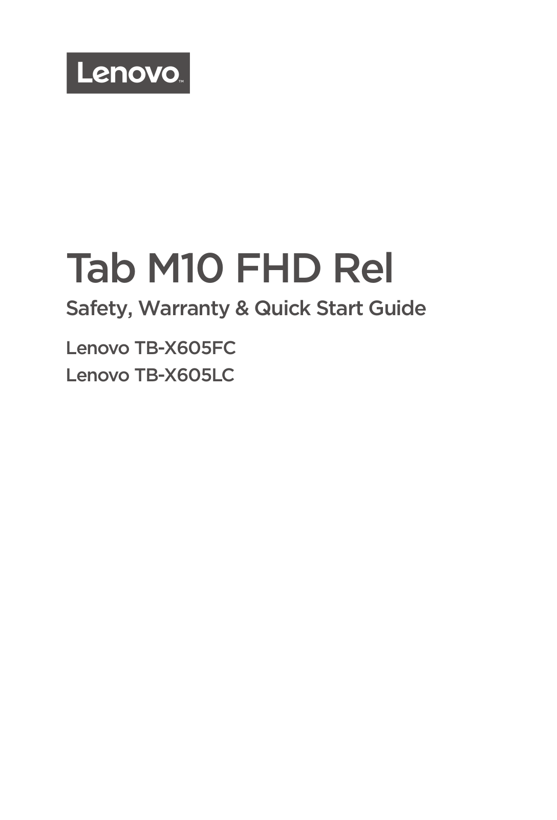 Lenovo Tab M10 FHD Rel Safety, Warranty & Quick Start Guide