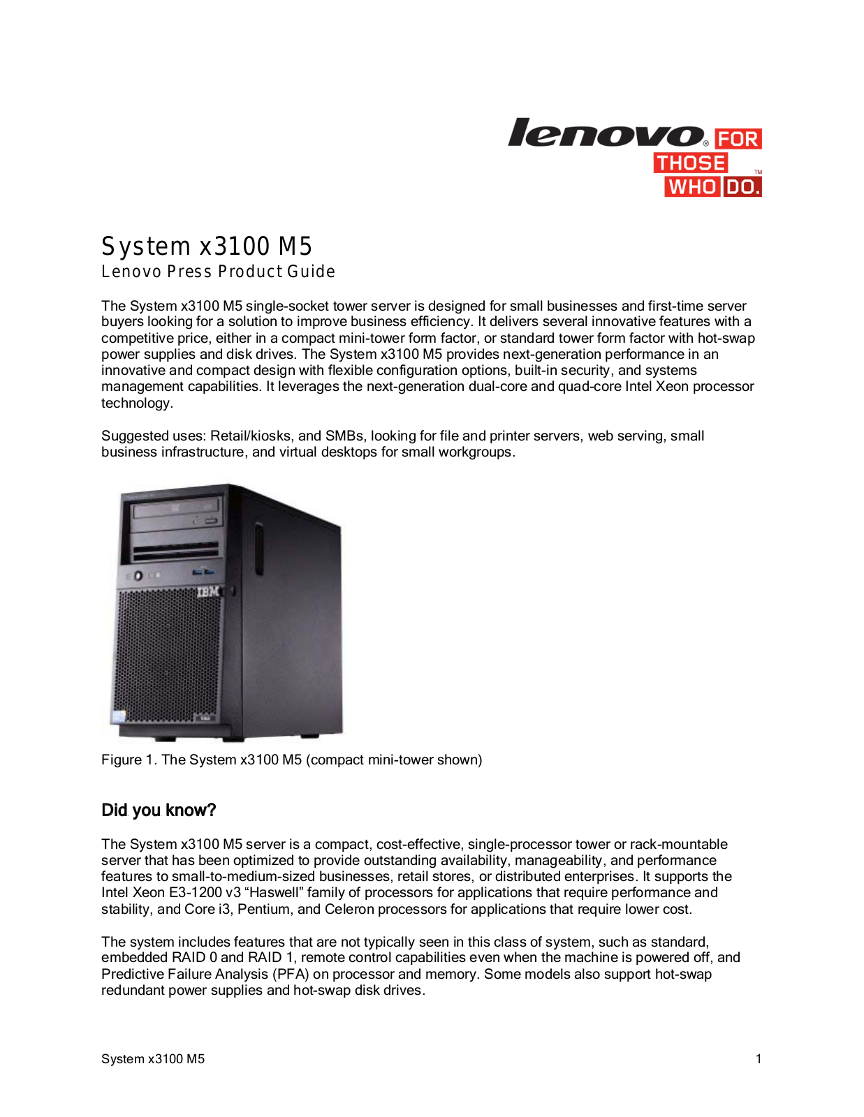 LENOVO System x3100 M5 User Manual