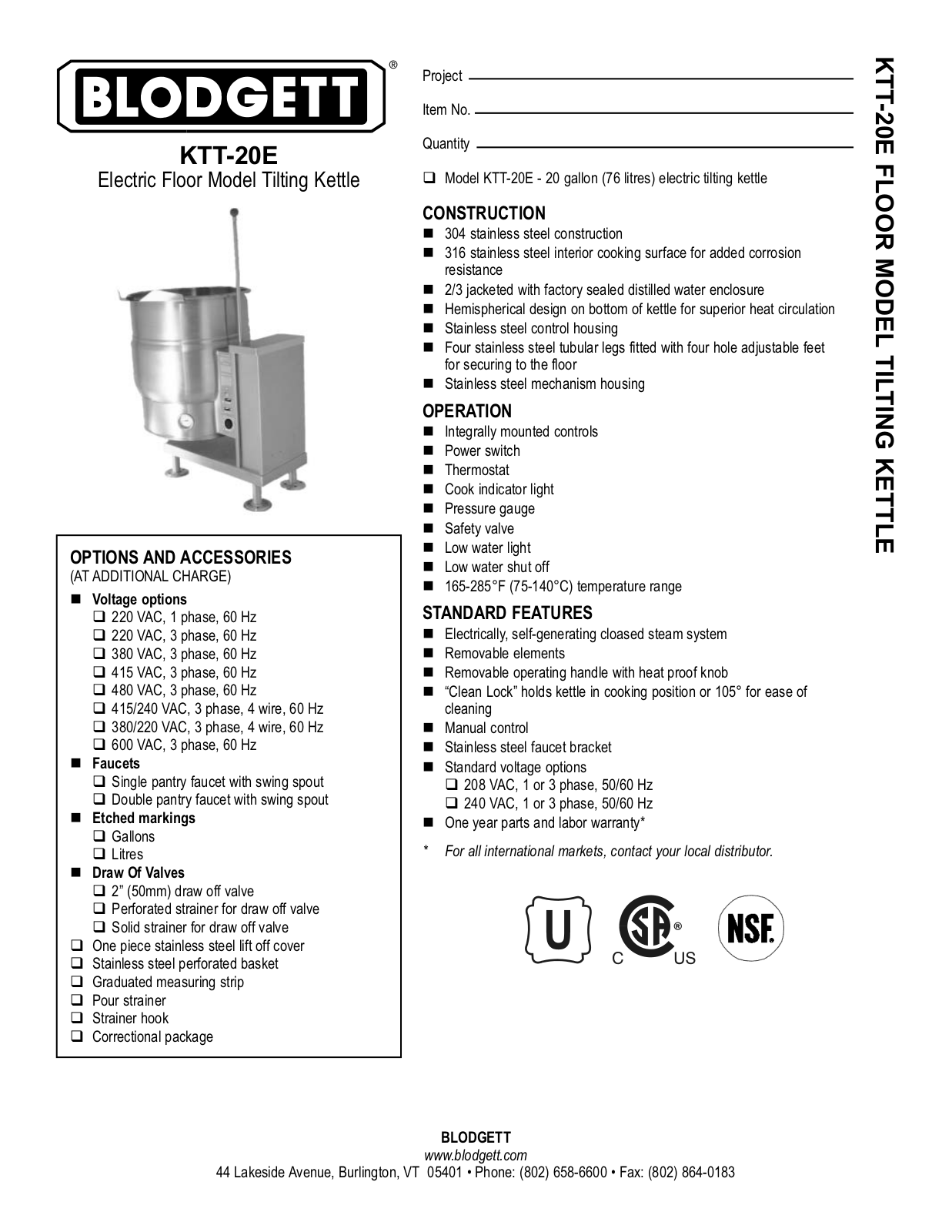 Blodgett KTT-20E User Manual