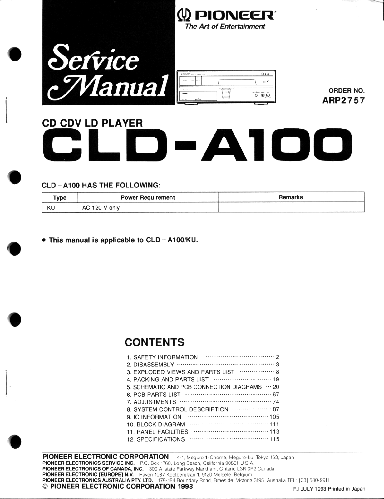 Pioneer CLDA-100 Service manual