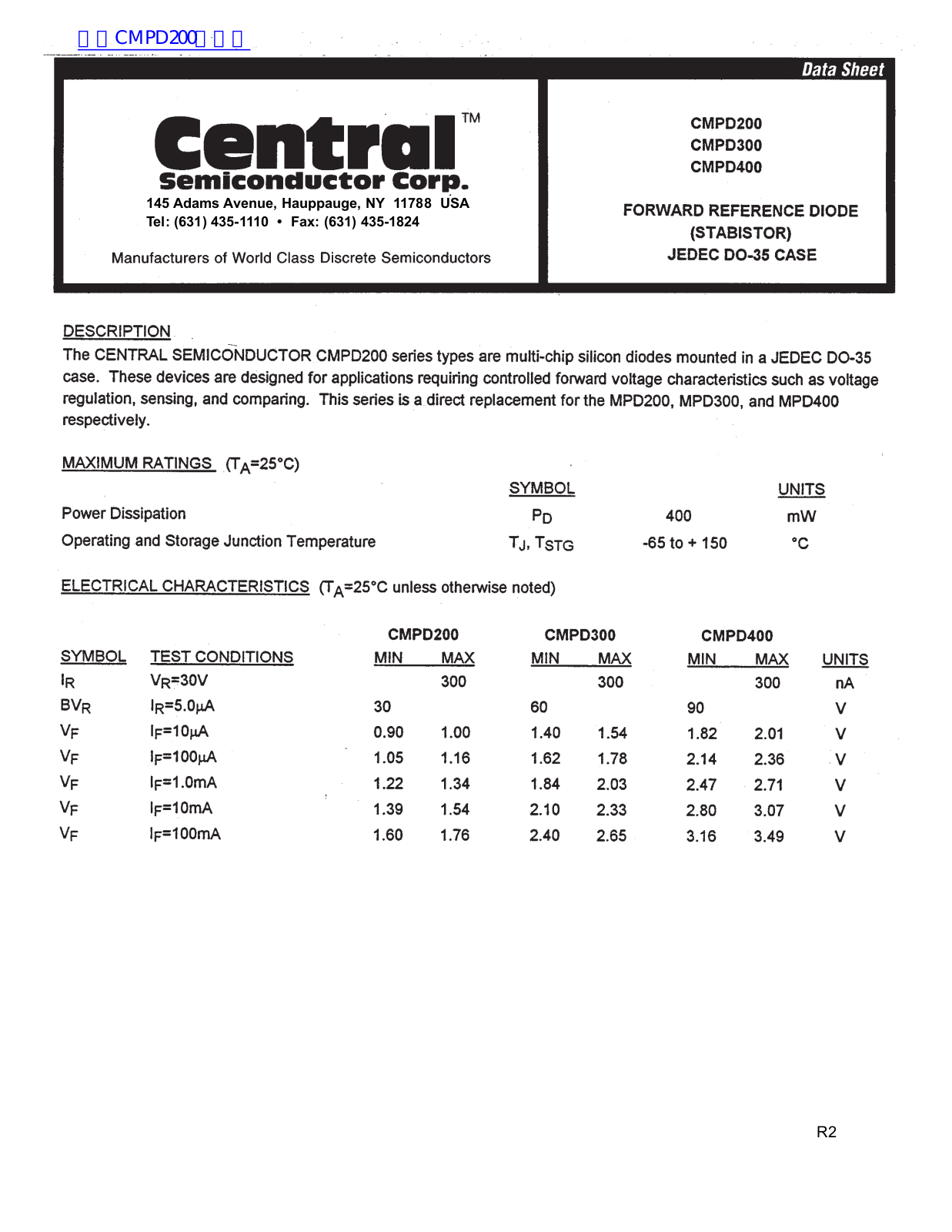 Central CMPD200, CMPD300, CMPD400 Service Manual