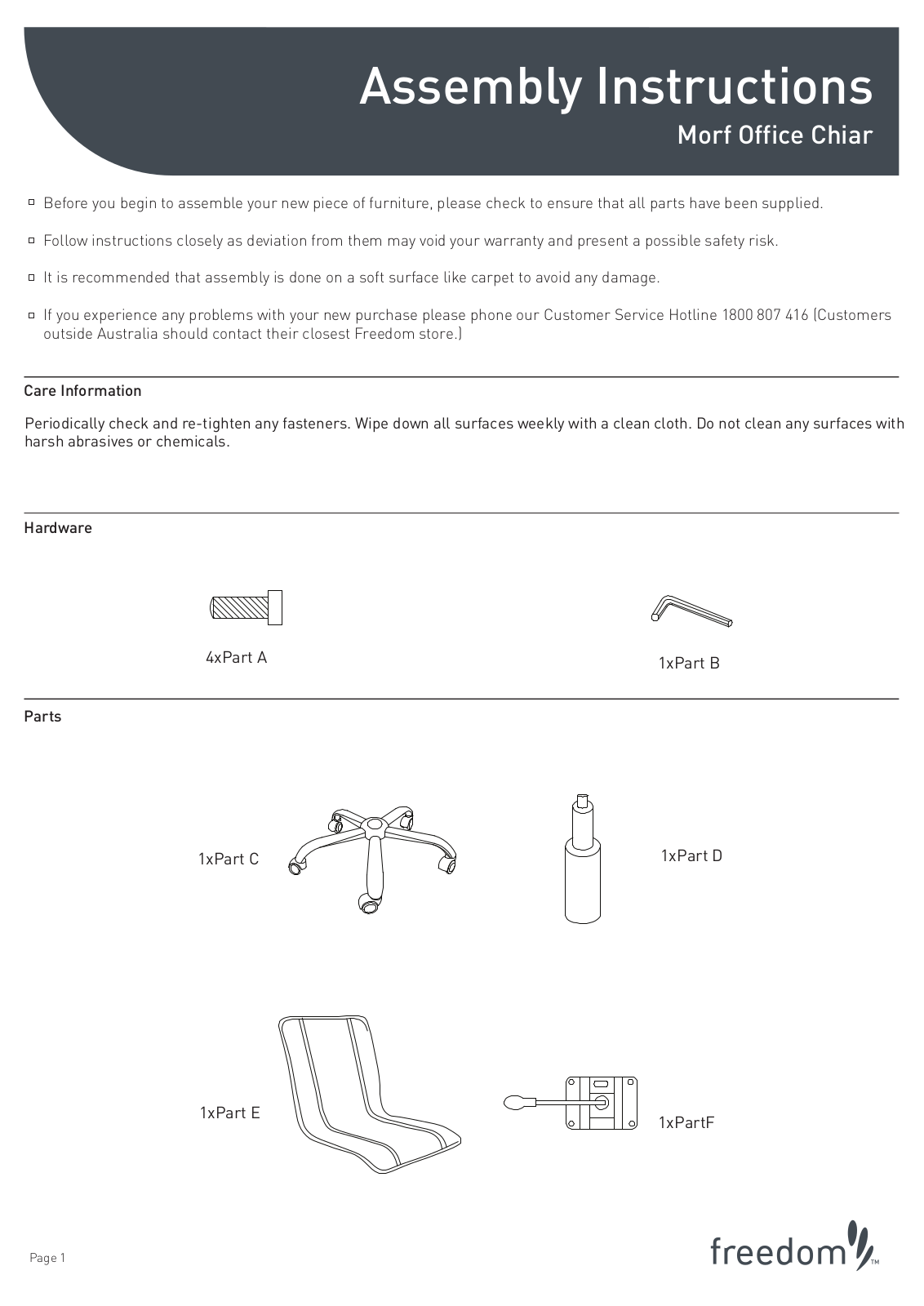 Freedom Morf Office Chair Assembly Instruction