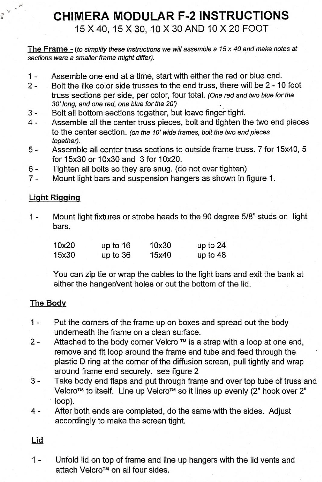 Chimera 8940, 8920, 8930, 8910 User manual