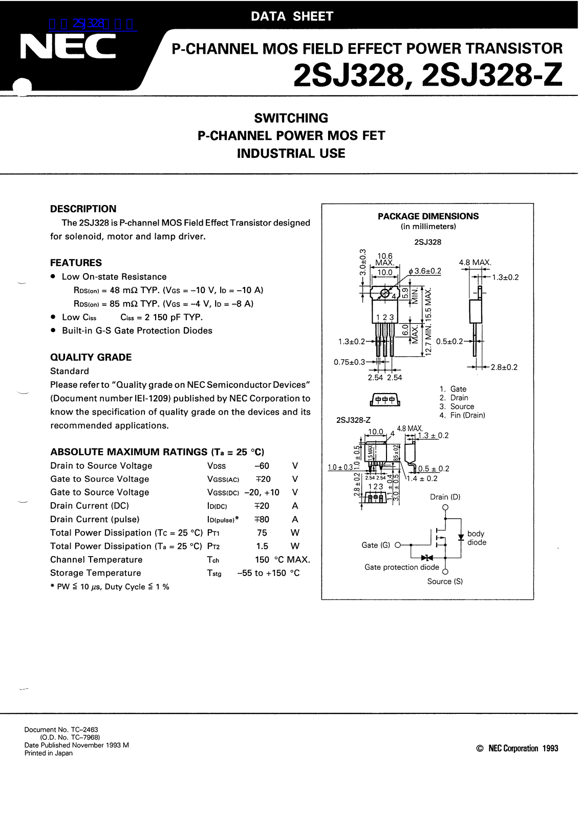 NEC 2SJ328, 2SJ328-Z Technical data