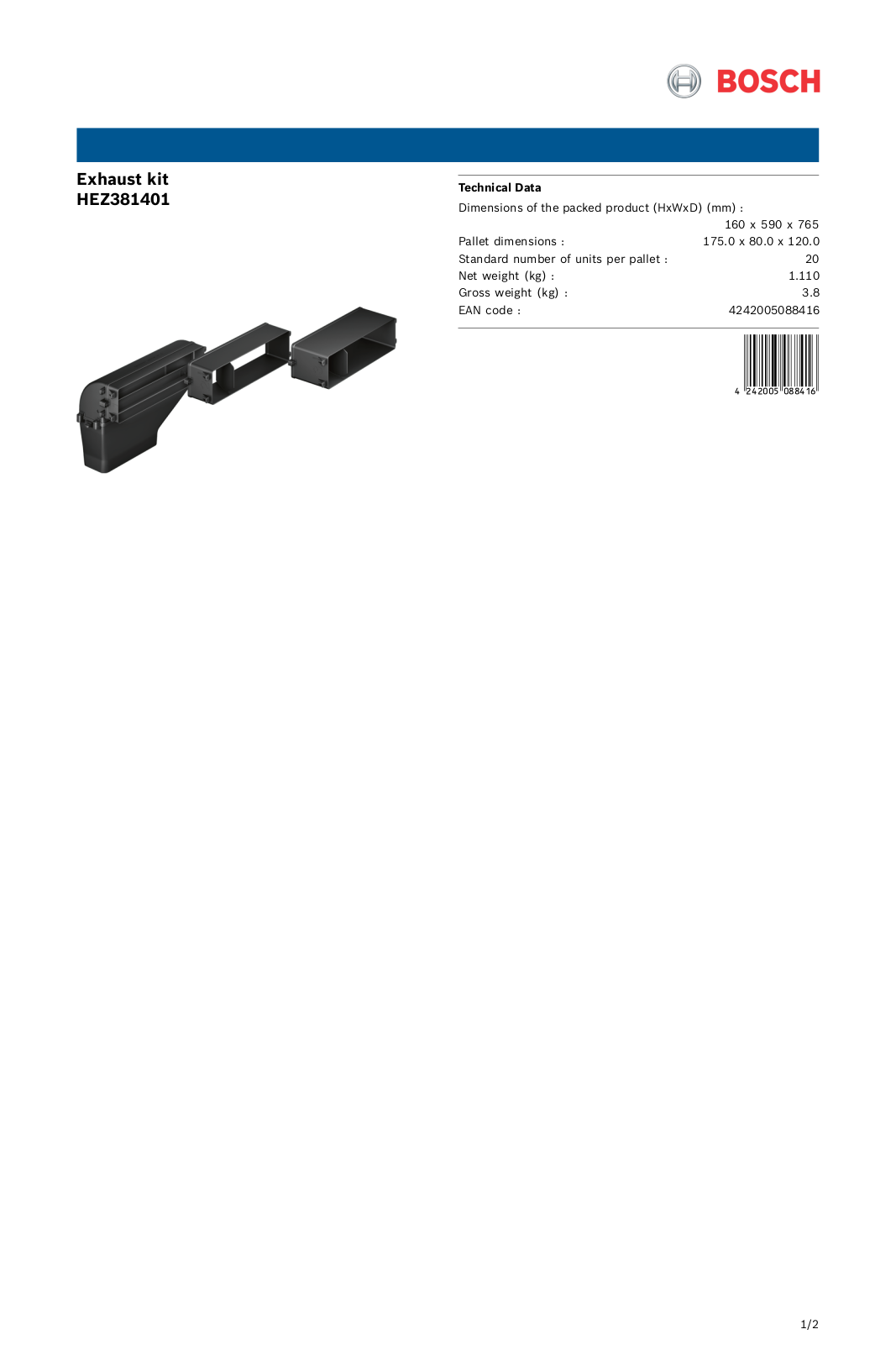 Bosch HEZ381401 Product spec sheet