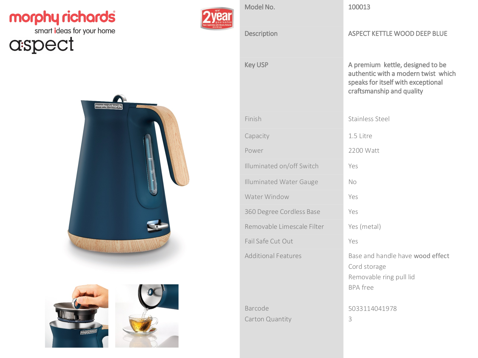 Morphy Richards 100013 Specifications Sheet