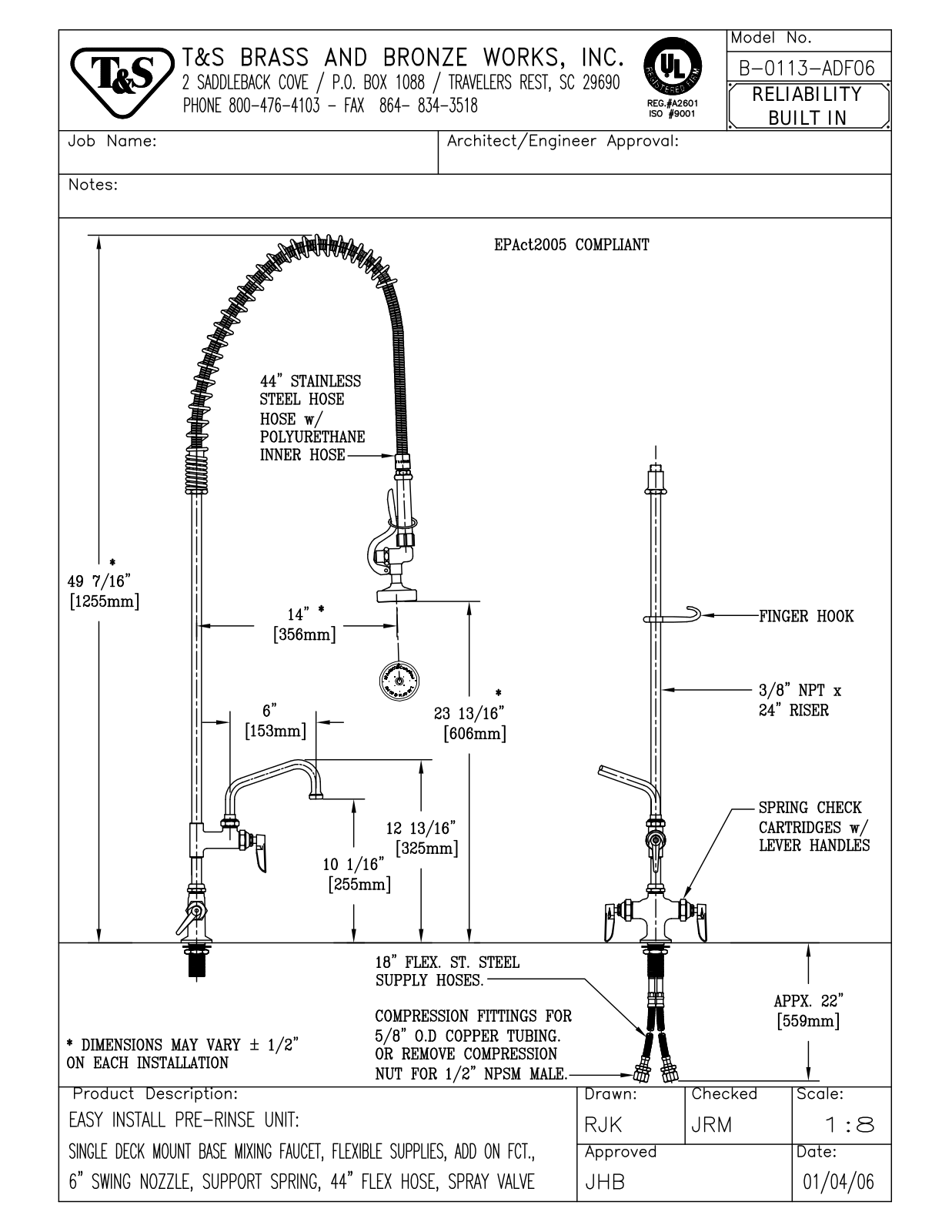 T&S Brass B-0113-ADF06 User Manual