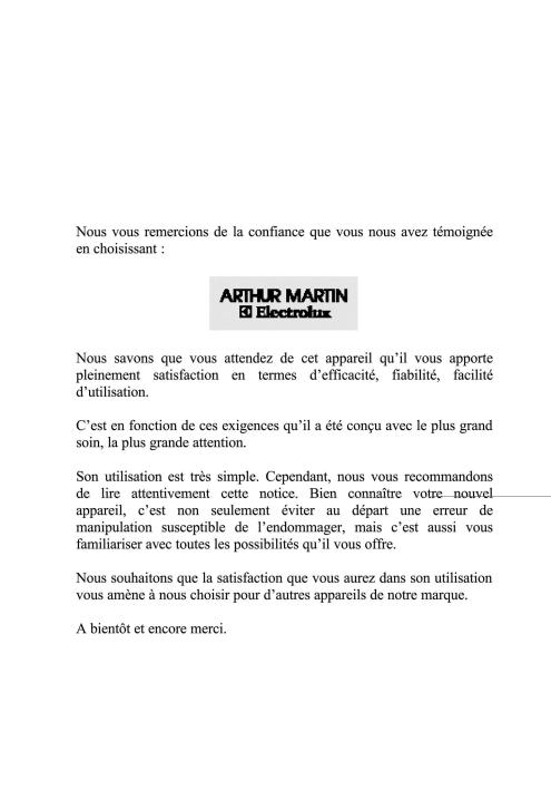 Arthur martin AFT 604 User Manual