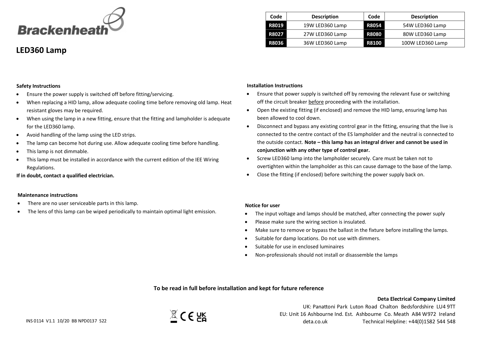 Brackenheath LED360 Installation Instructions - ManualMachine.com