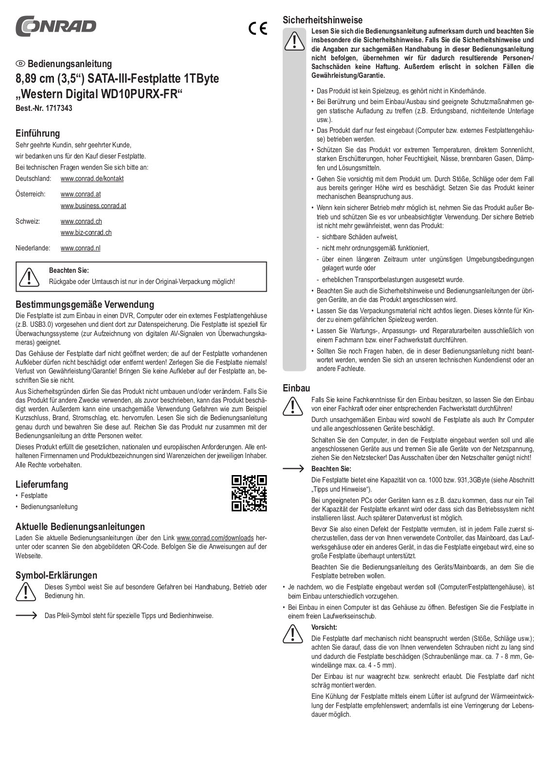 Western Digital WD10PURX-FR Operation Manual