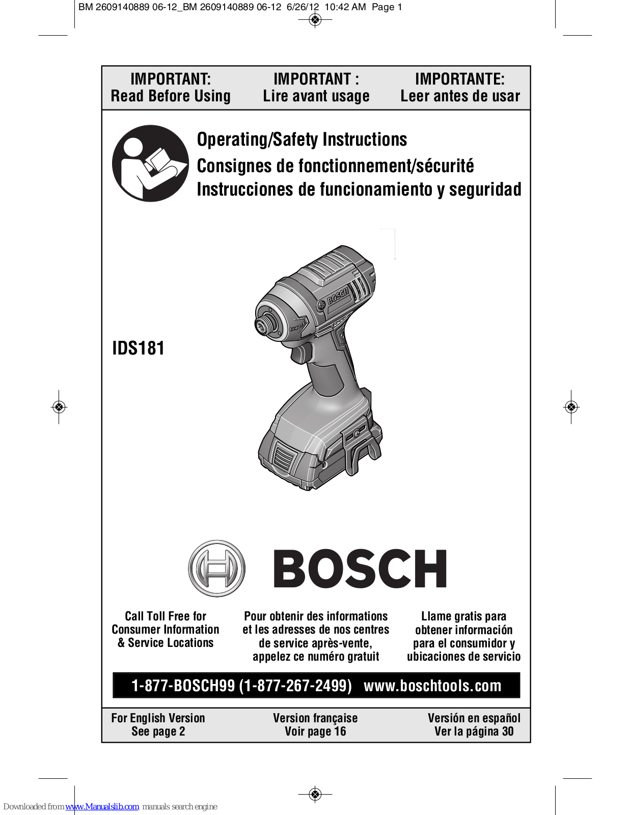 Bosch IDS181 Operating/safety Instructions Manual