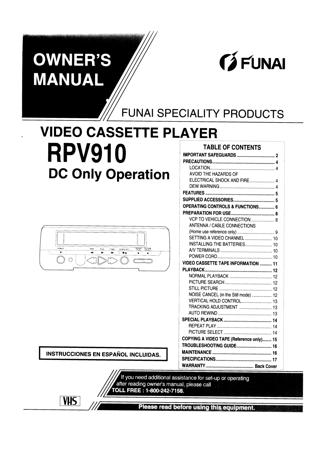 FUNAI RPV910 User Manual