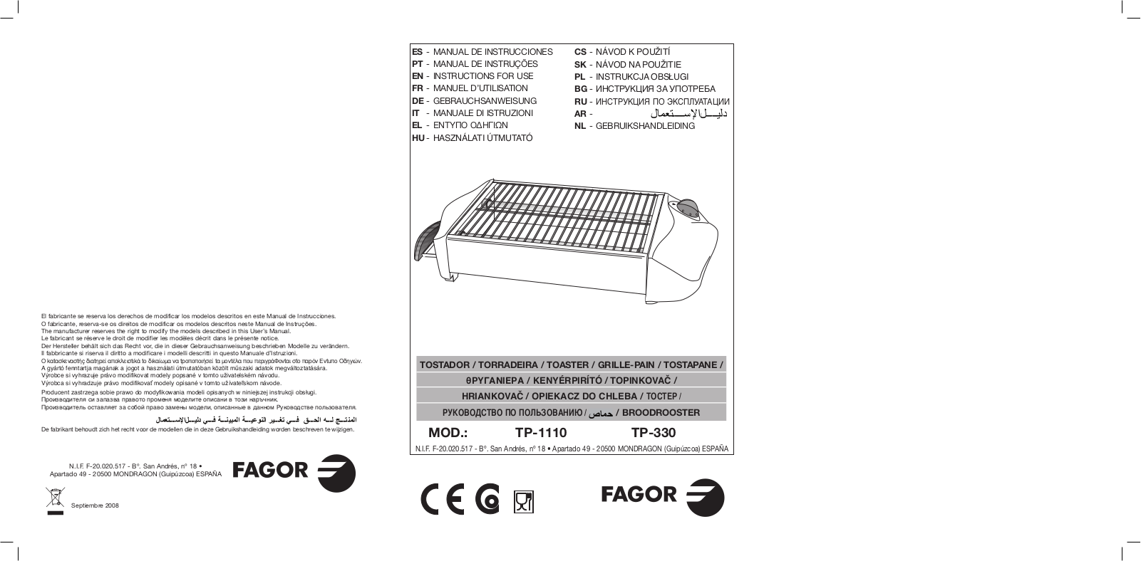 Fagor TP-330 User Manual