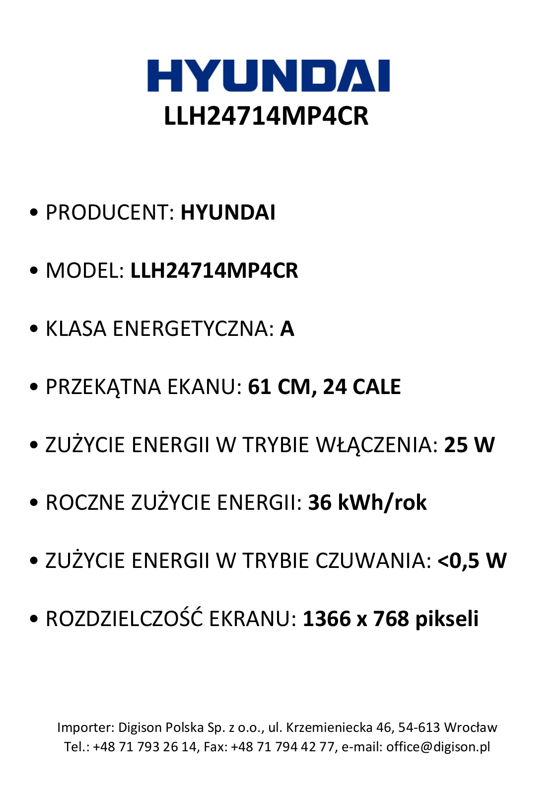 Hyundai LLH 24714 MP4CR User Manual