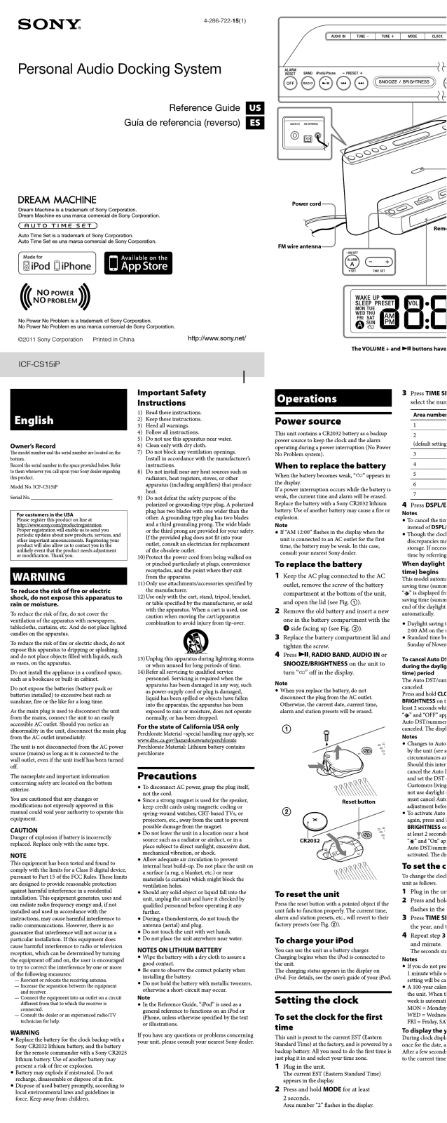 Sony ICF-CS15iP Reference Manual