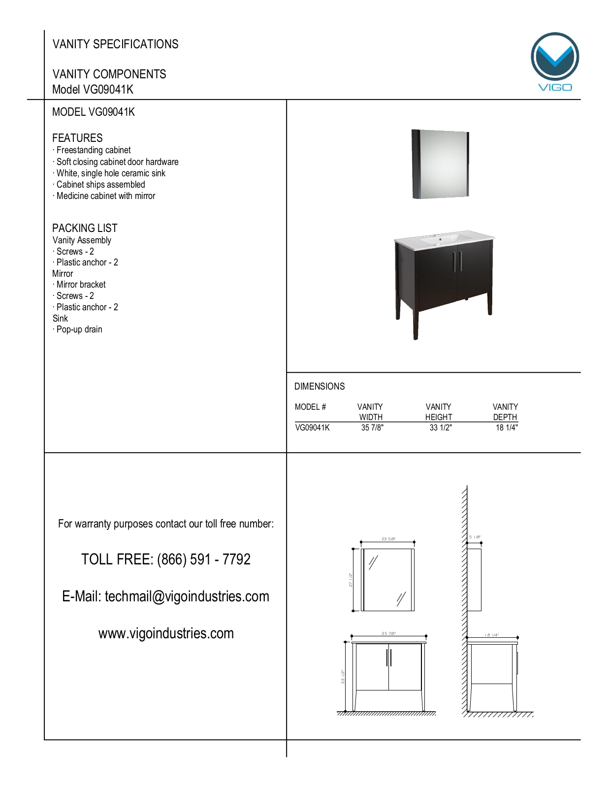 Vigo VG09041K User Manual