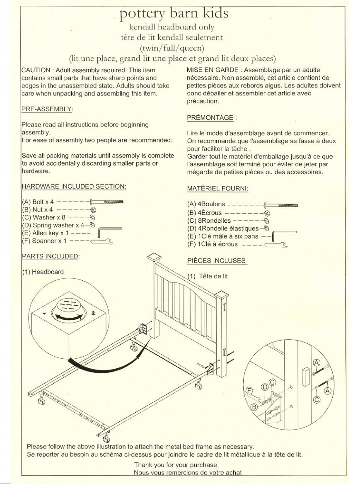 Pottery Barn Kendall Headboard Assembly Instruction