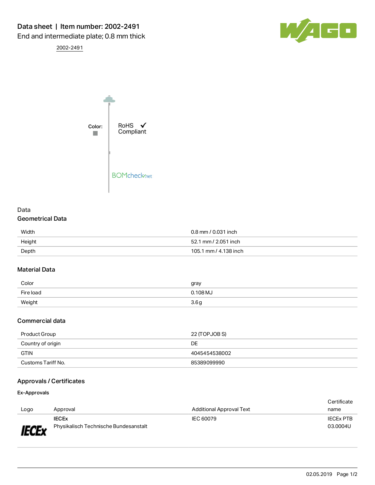 Wago 2002-2491 Data Sheet