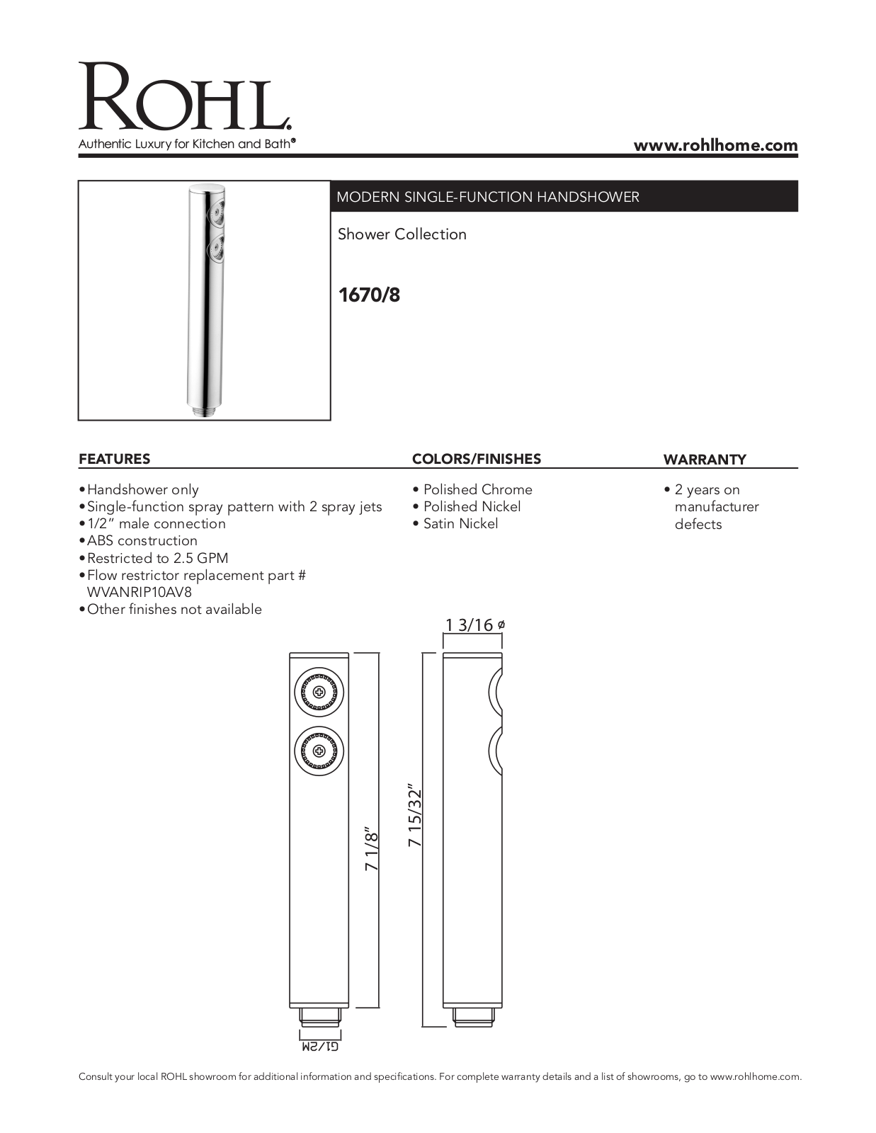 Rohl 16708STN User Manual