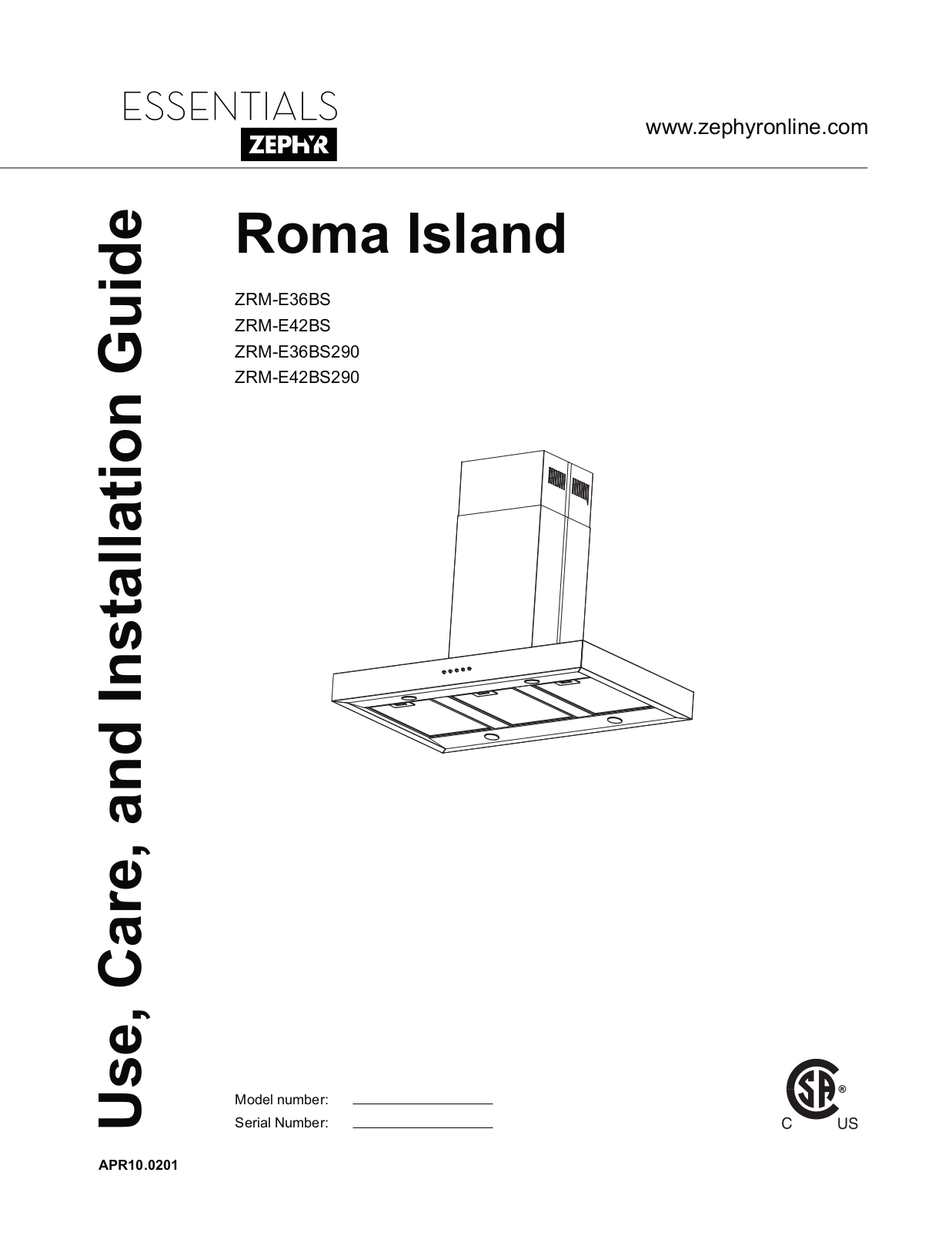 Zephyr ZRM-E42BS, ZRM-E36BS290, ZRM-E36BS, ZRM-E42BS290 User Manual