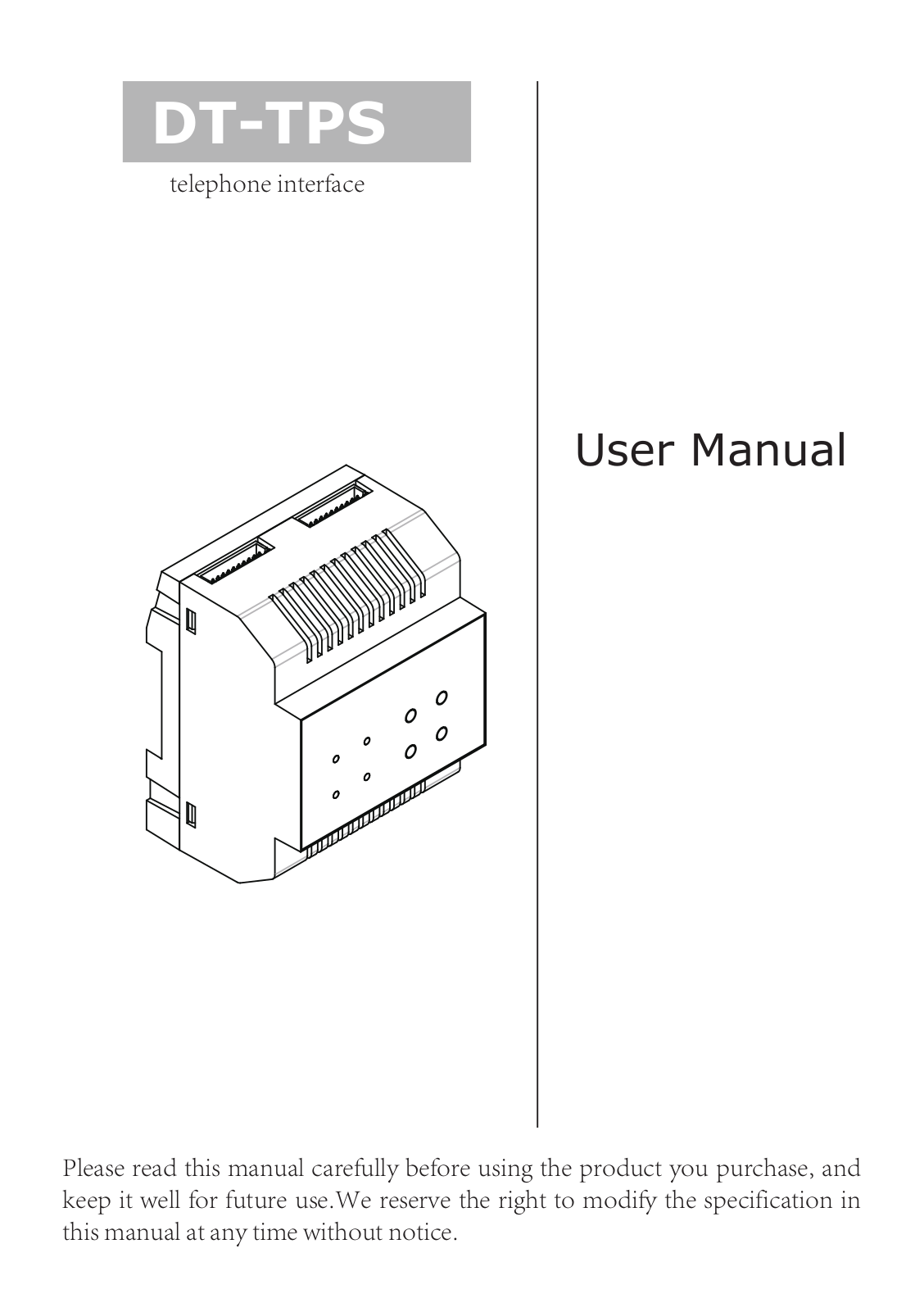 NY Wholesale Intercom DT-TPS User Manual