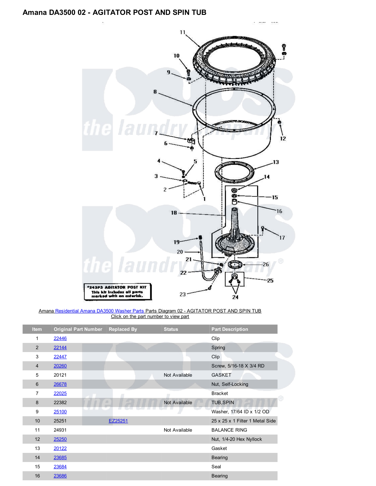 Amana DA3500 Parts Diagram