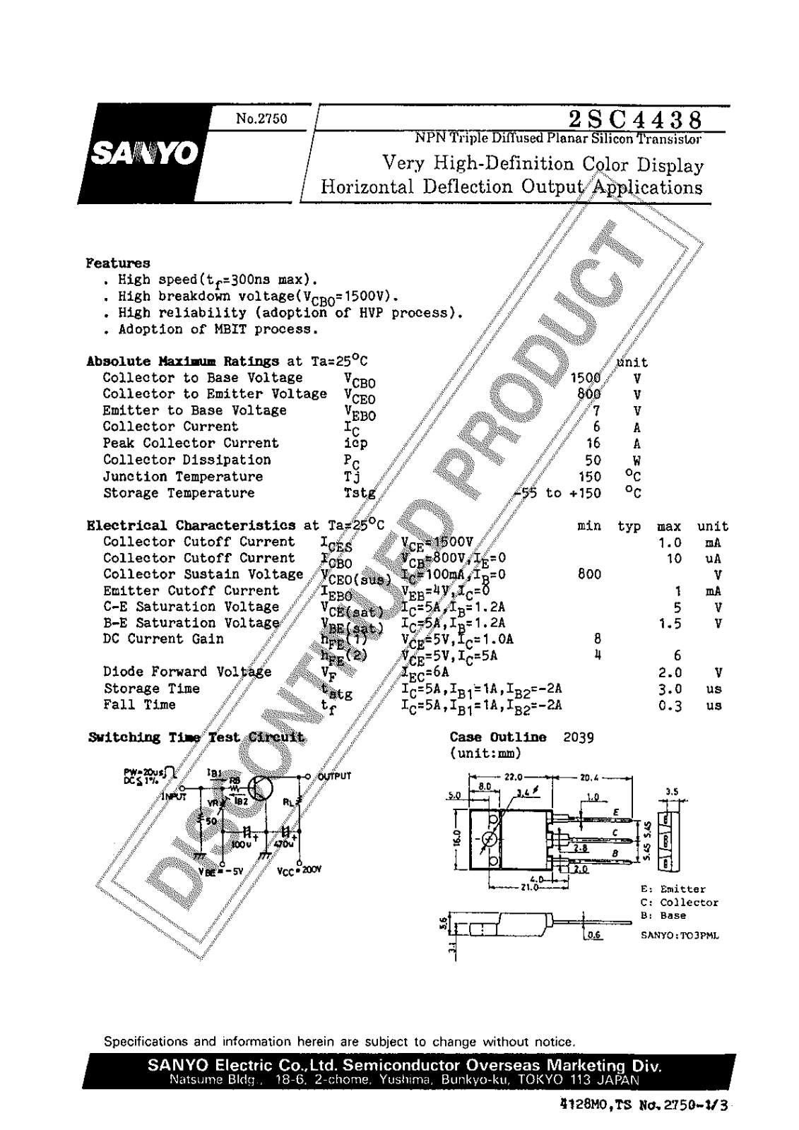 Sanyo 2SC4438 Specifications