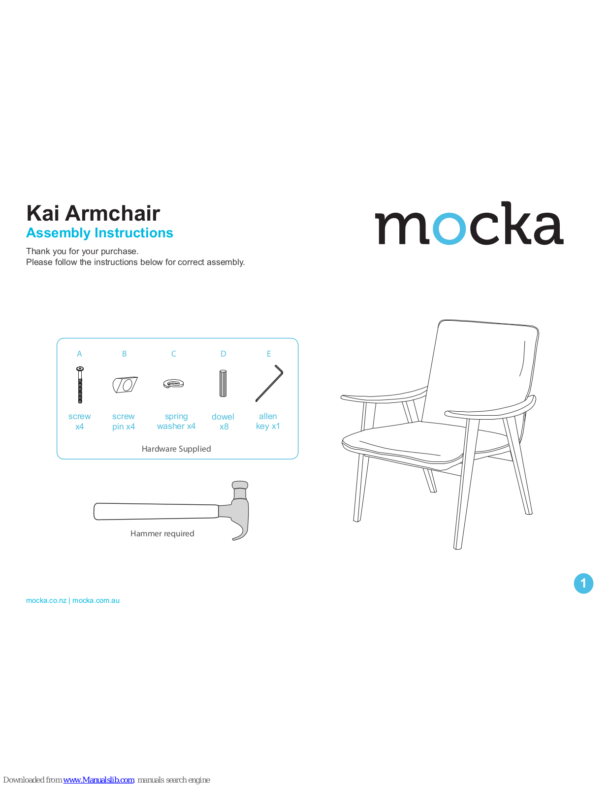 Mocka Kai Armchair Assembly Instructions Manual