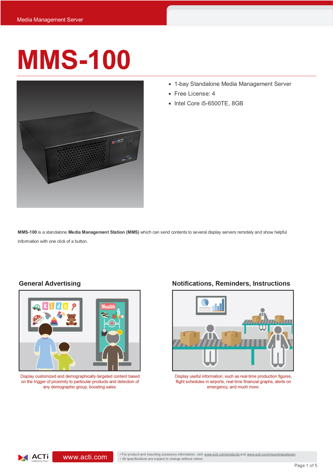 ACTi MMS-100 Specsheet