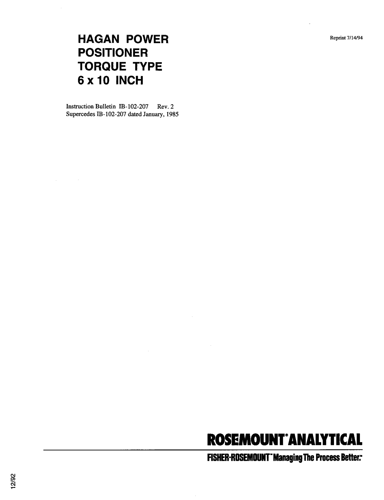Rosemount Analytical Torque 6x10, Torque 8x14 Operating Manual - ManualMachine.com