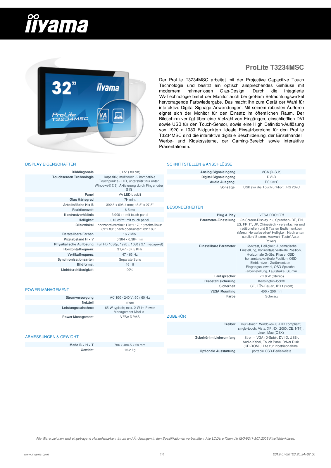 Iiyama PROLITE T3234MSC User Manual