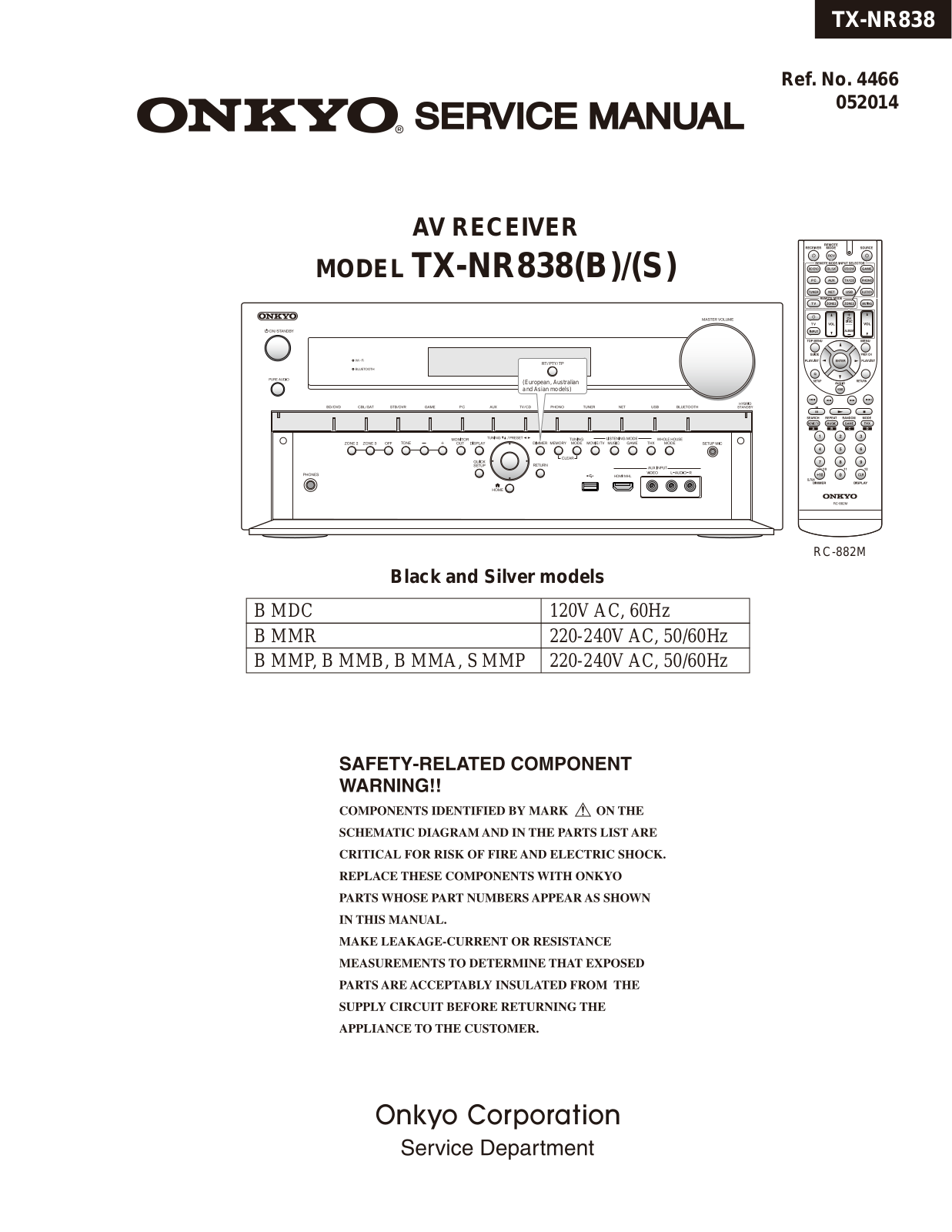 Onkyo TXNR-838 Service Manual