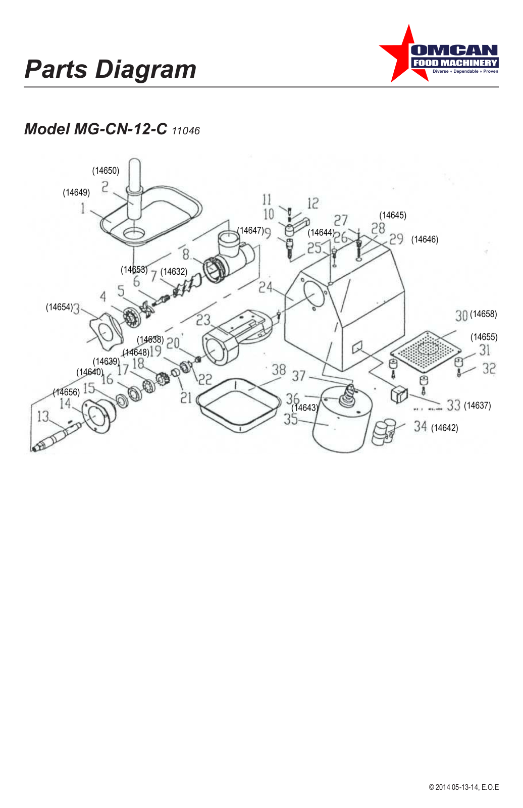 Omcan Food Machinery MG-CN-12-C Parts List