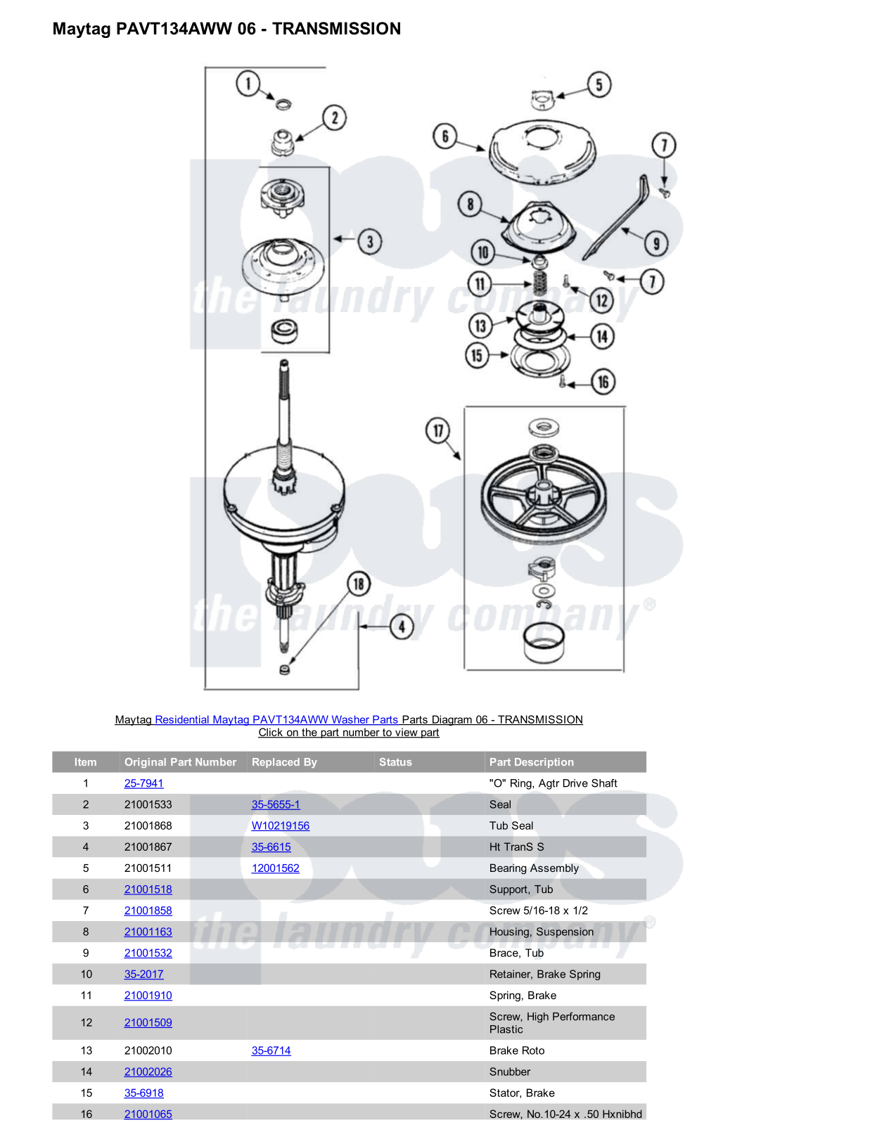 Maytag PAVT134AWW Parts Diagram