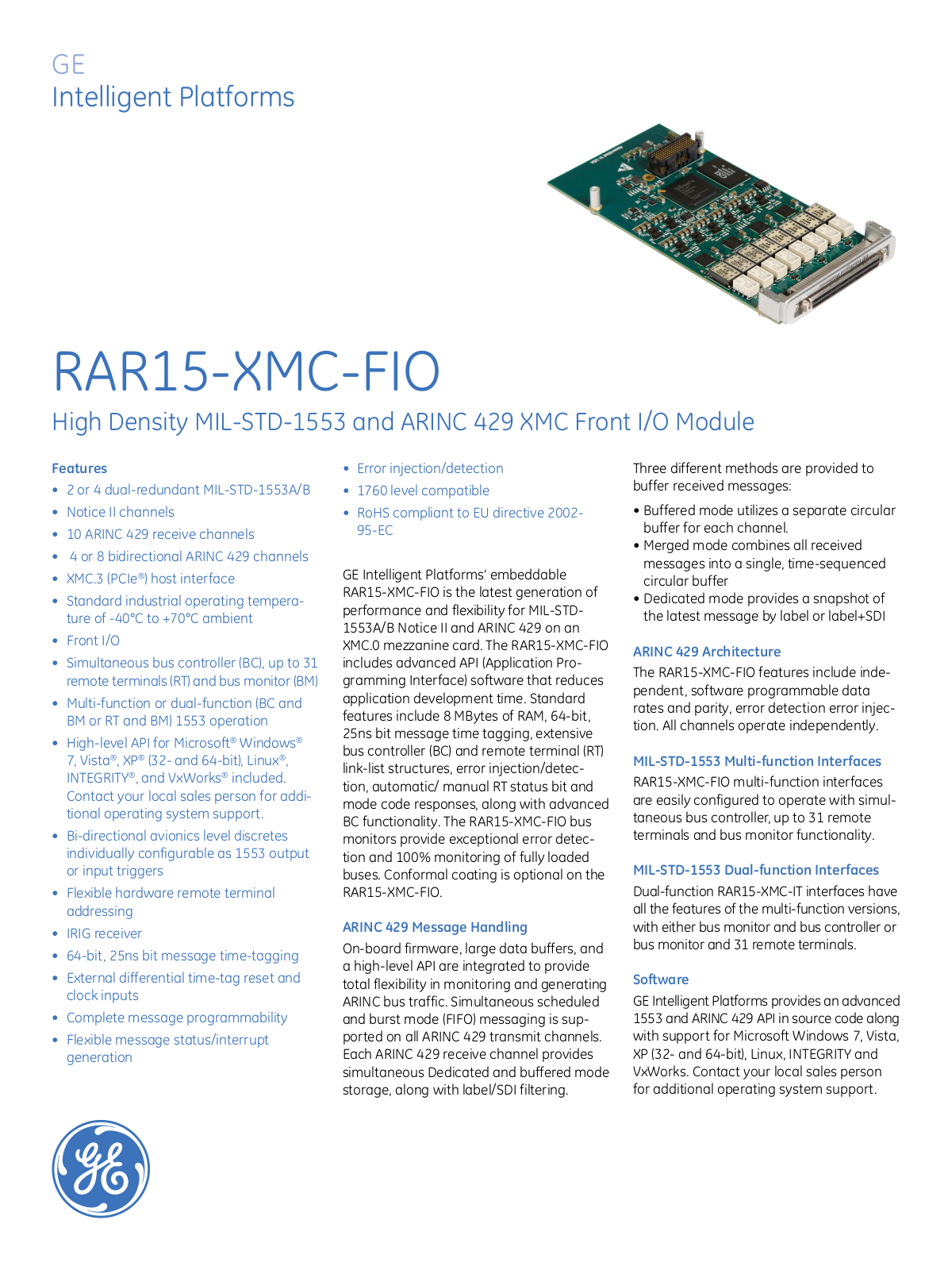 GE RAR15-XMC Module Data Sheet