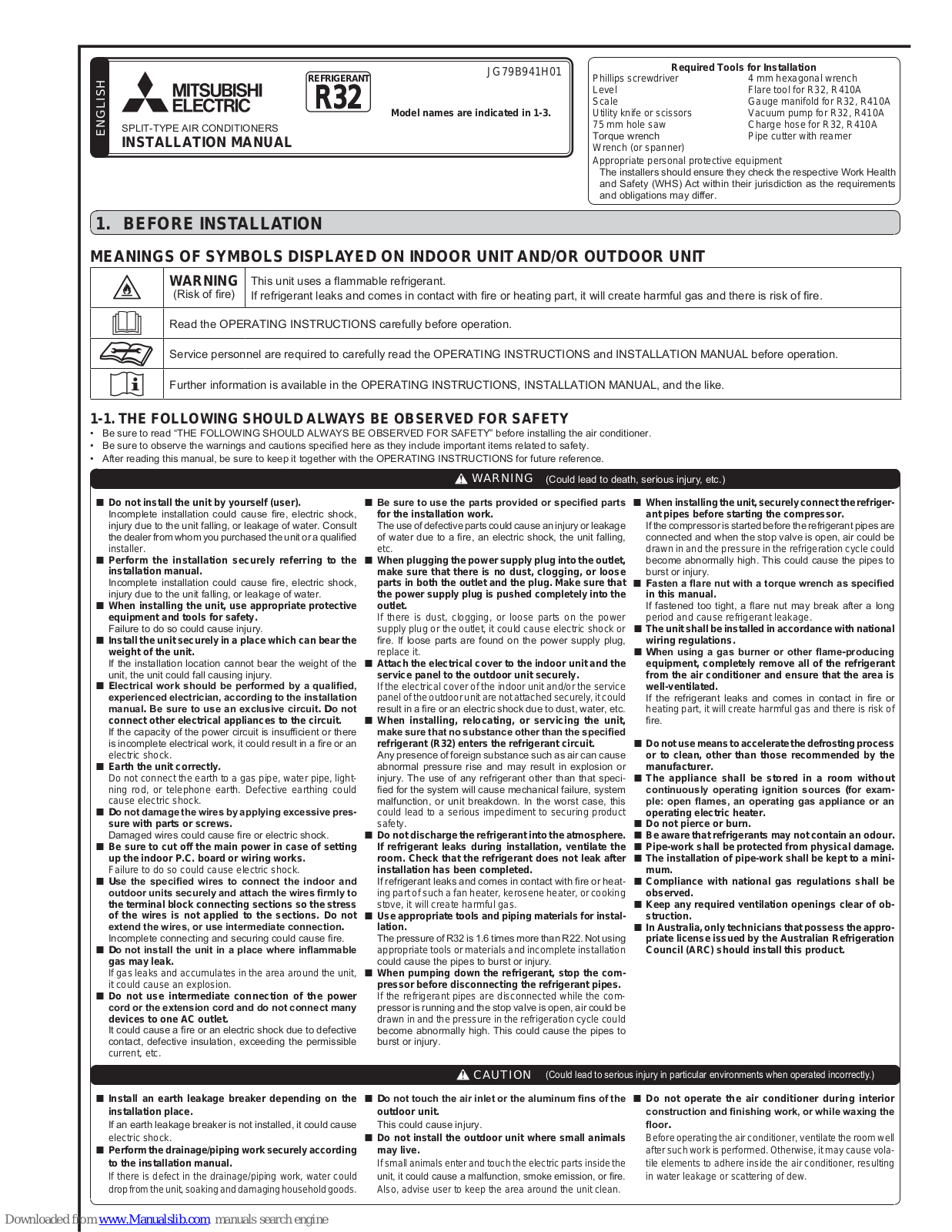 Mitsubishi Electric MSY-GN71VF, MSY-GN-80VF, MUY-GN71VF, MUY-GN80VF Installation Manual