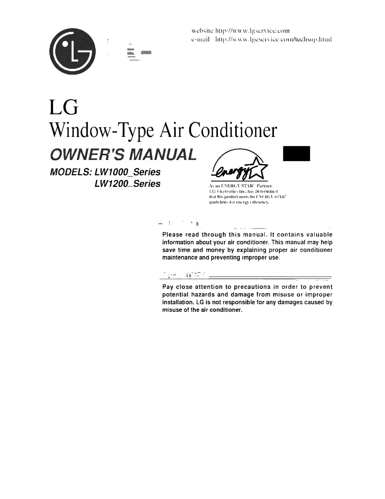 LG LW1200PR, LW1000PR Owner’s Manual