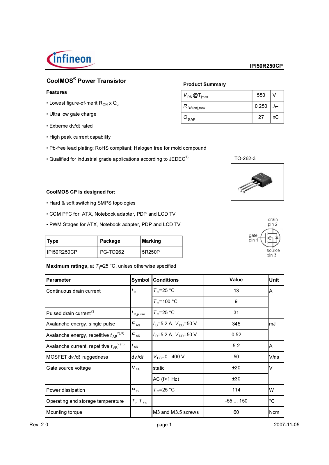 Datasheet ipi50r250cp_rev2.0 Datasheet - ManualMachine.com