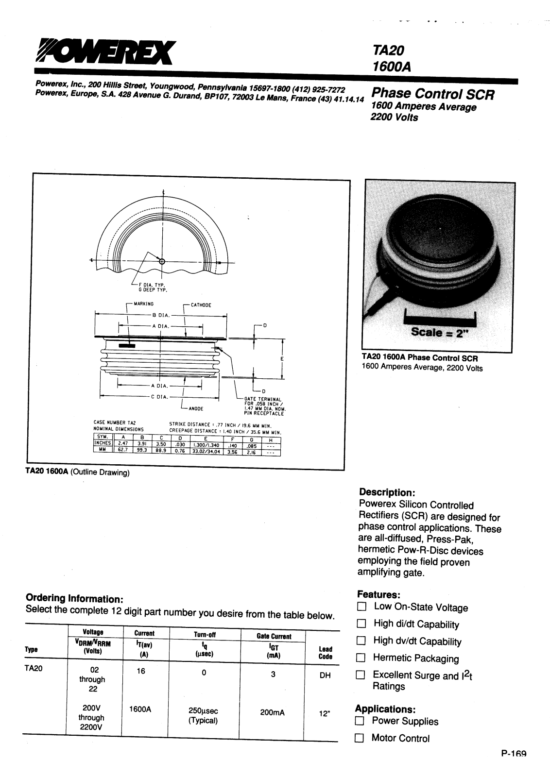 POWEREX TA20181603DH, TA20161603DH, TA20141603DH, TA20121603DH, TA20041603DH Datasheet