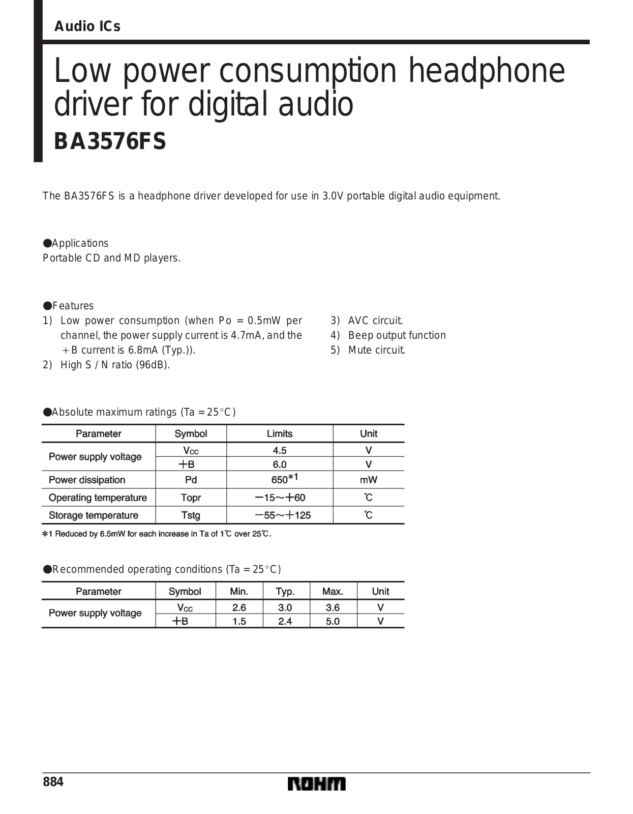 ROHM BA3576FS Datasheet