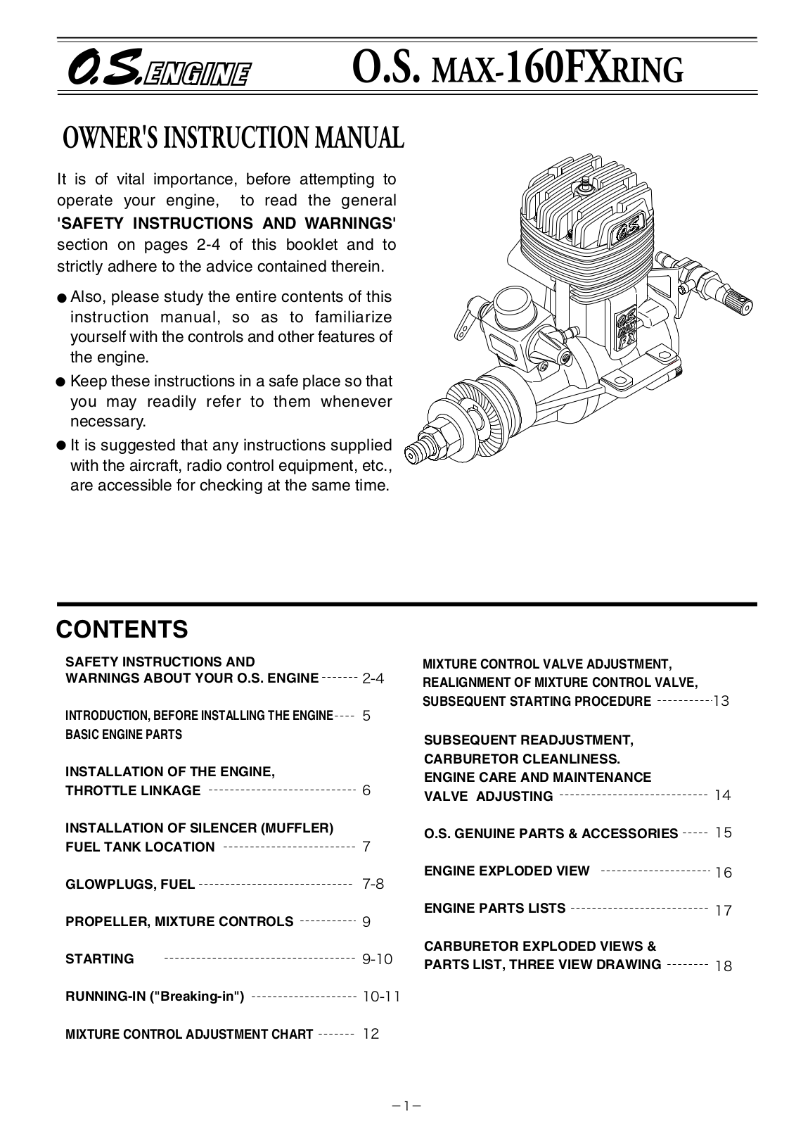 O.S. engine O.S. Max-160FXRing Owner's Manual