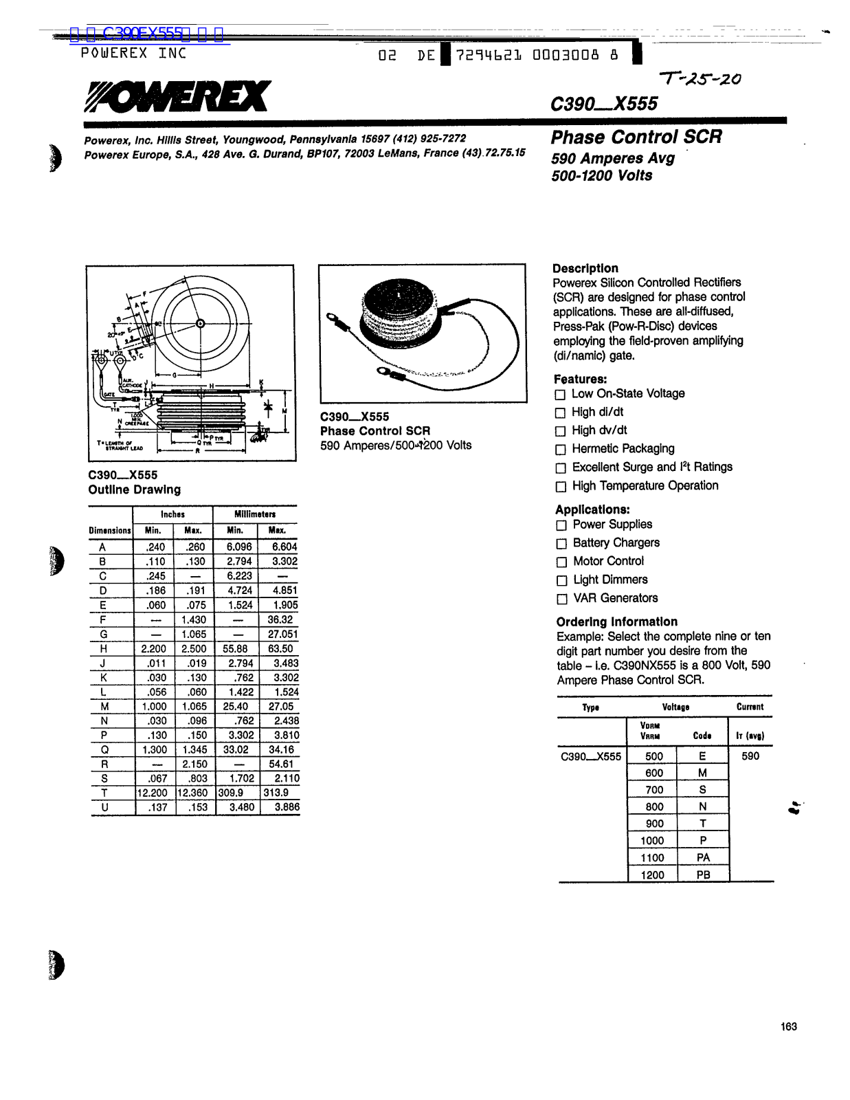 POWEREX C390-X555 Technical data