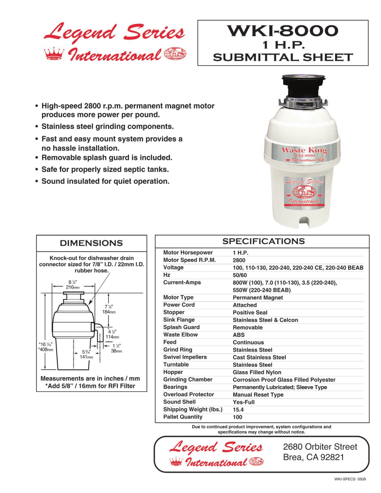 Waste King WKI-8000 User Manual