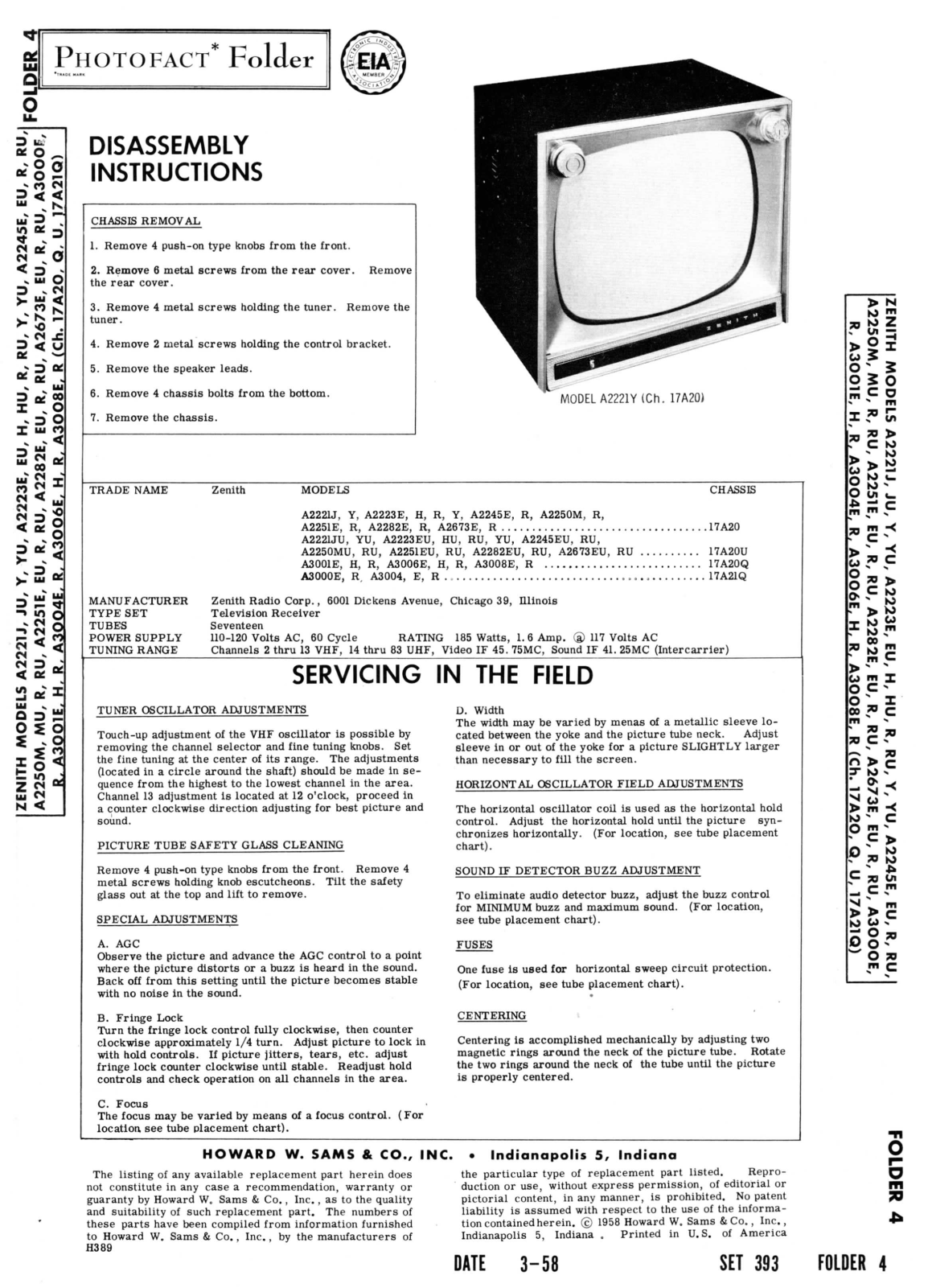 Zenith A2223Y, A2221Y, A2245E, A2245R, A2250R Disassembly Instructions Manual - ManualMachine.com